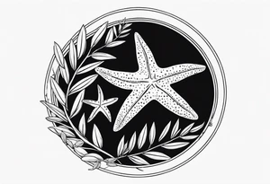 Two Starfish wrapped by olive branch in a circle tattoo idea
