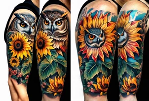 Sleeve with a owl sunflower and butterfly tattoo idea