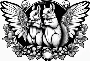 Squirrel with angel wings holding an acorn tattoo idea
