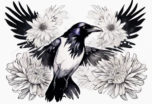 a raven with white claws and a white chrysanthemum on her chest tattoo idea