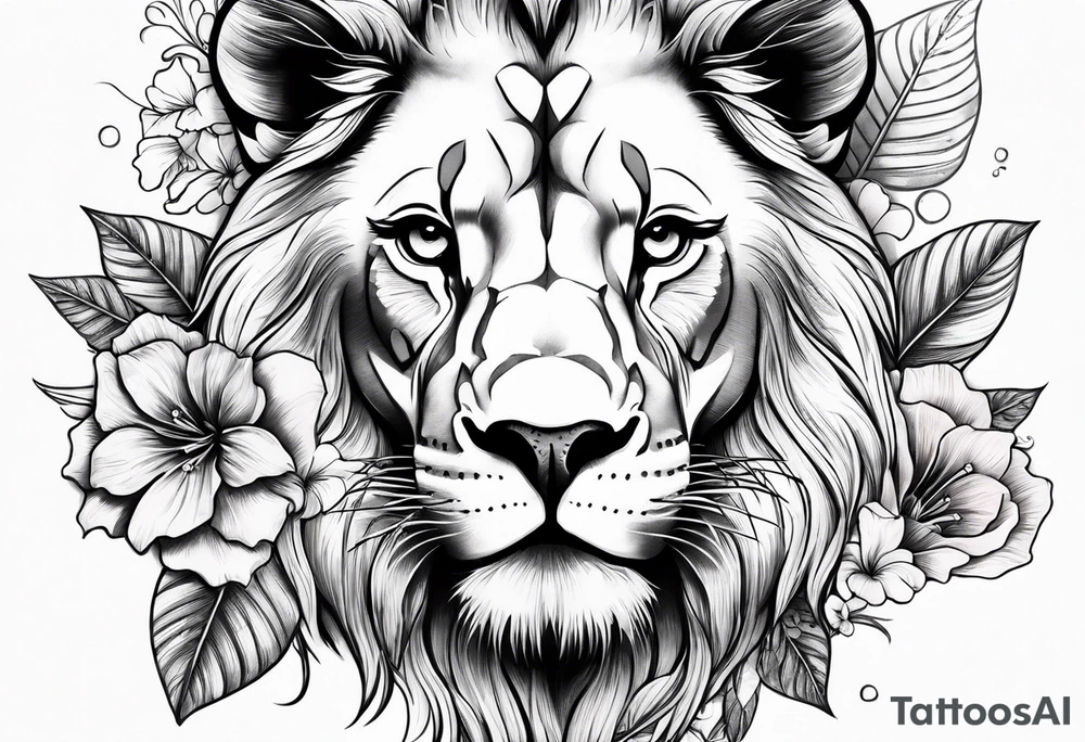 Women lion with hibiscus flowers something inspirational and meaning for the forearm tattoo idea