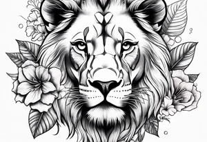 Women lion with hibiscus flowers something inspirational and meaning for the forearm tattoo idea