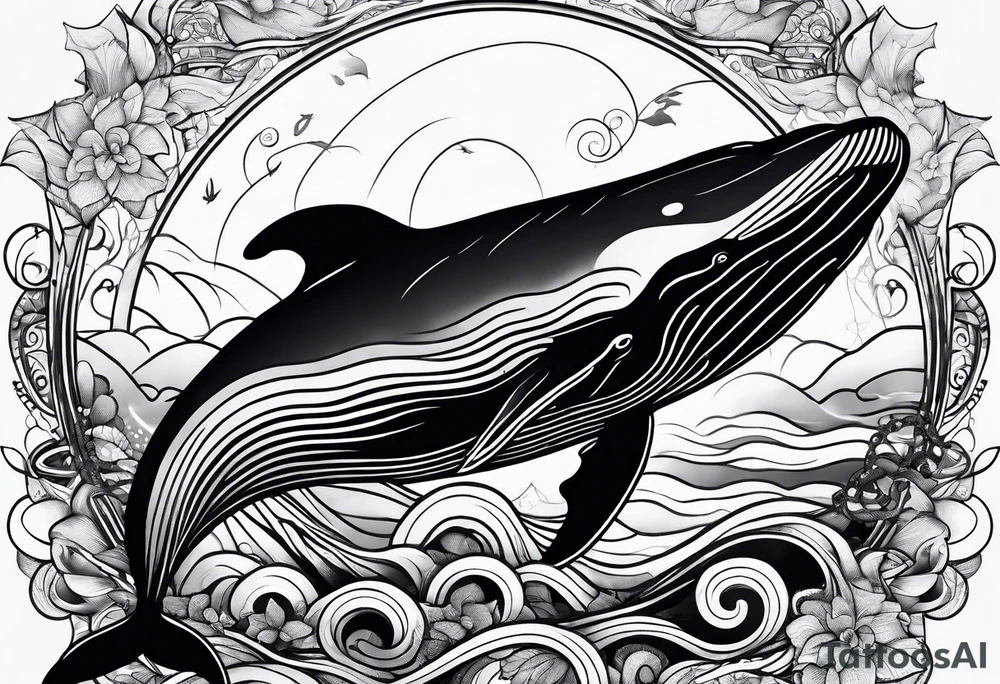 Whale ascending towards light tattoo idea