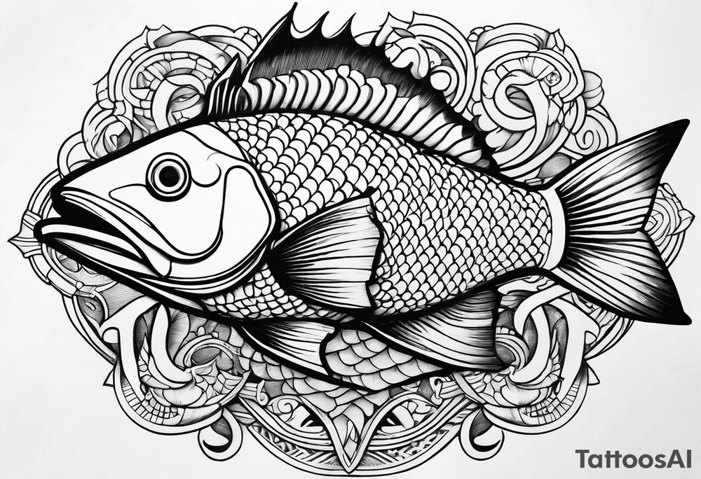 scale pattern with fish tattoo idea