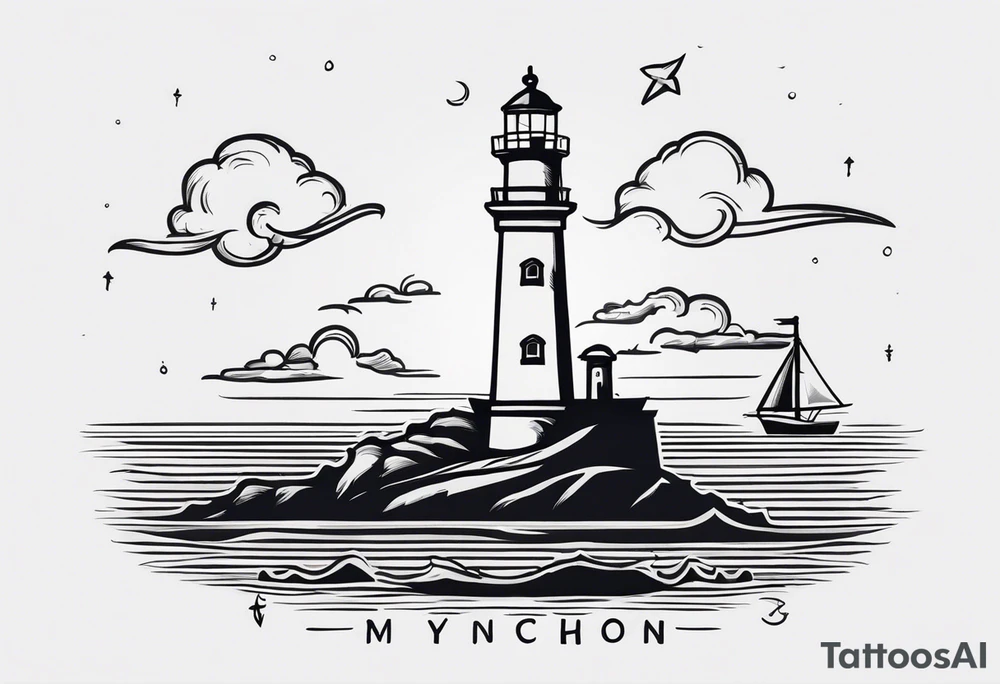 Lighthouse and anchor that says "MY BEACON, MY ANCHOR" tattoo idea