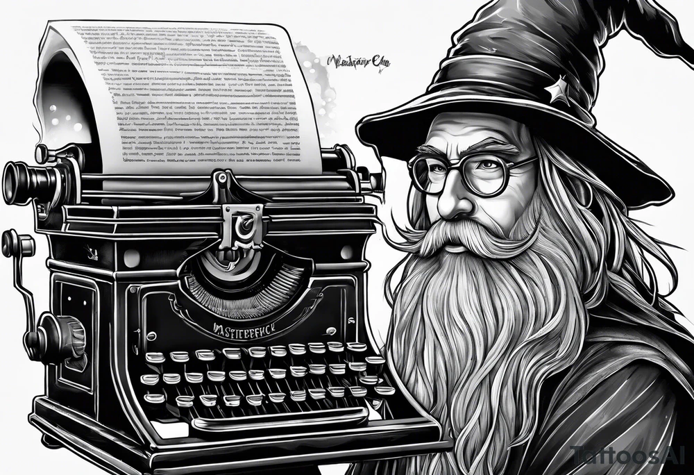 wizard coming out of a typewriter tattoo idea