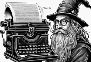 wizard coming out of a typewriter tattoo idea