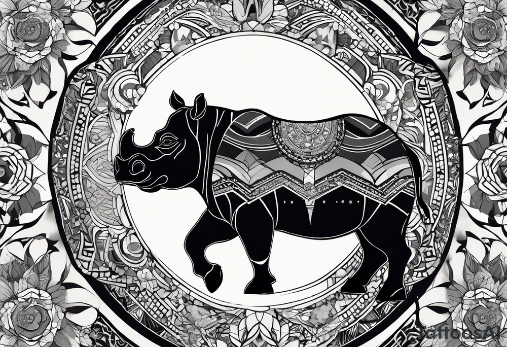 Very asymmetrical, +geometric pattern, with realistic full moon, with hippo,+tribal, +geometric, +inkart , +blackwork, +grey scale, + sketch
with wintersweet flower bud, +for men, detailed layering , modify from my favourites , dont look like a cow tattoo idea