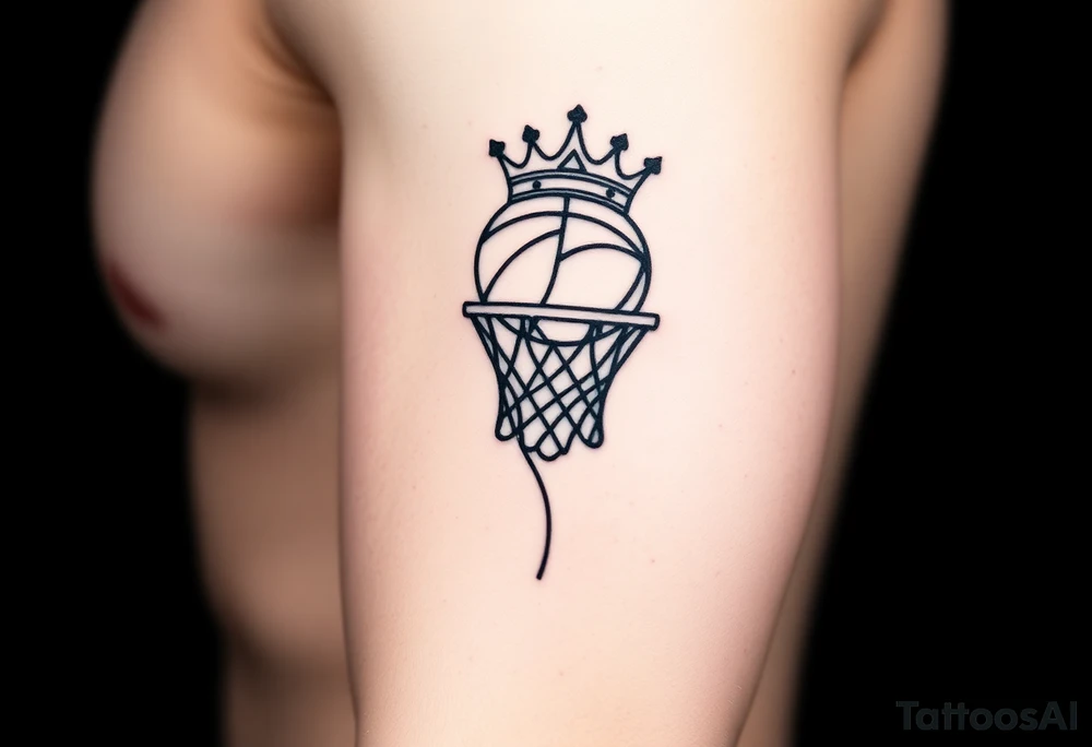 Basketball and basketball hoop with a crown, tribal influence tattoo idea