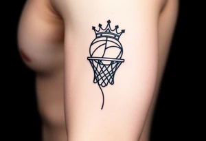 Basketball and basketball hoop with a crown, tribal influence tattoo idea