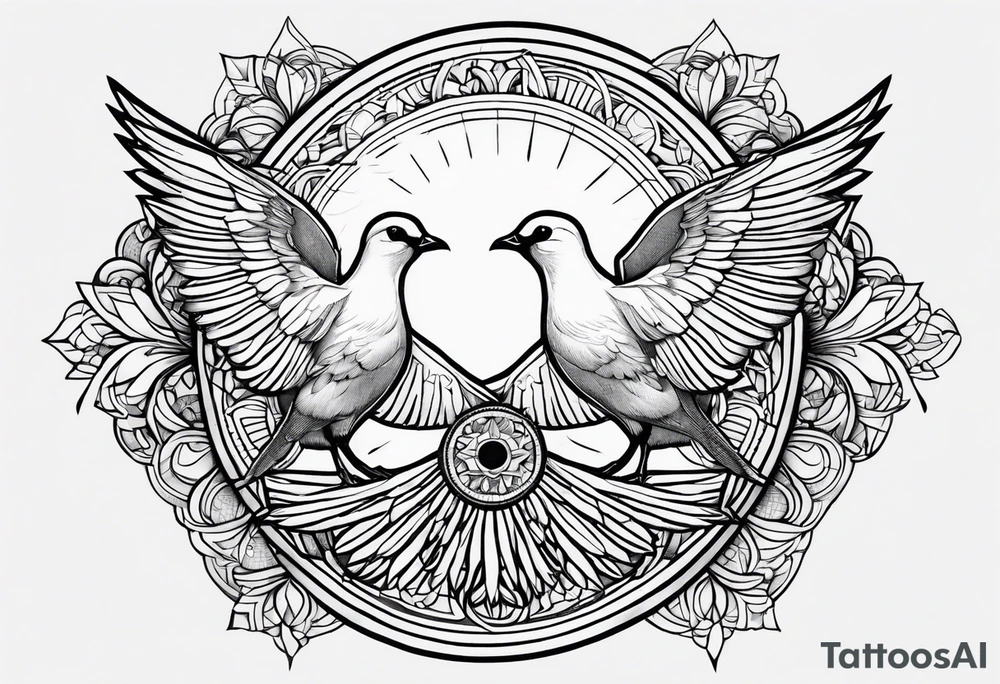 2 doves compas sun tattoo idea