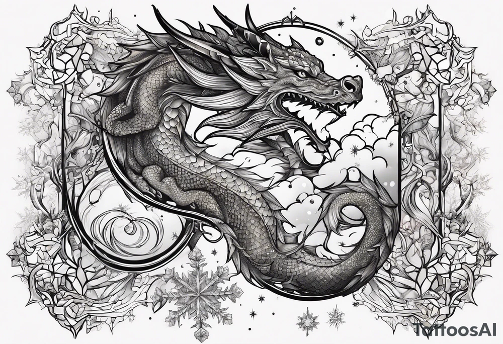 Constellation, dragon,snowflake tattoo idea