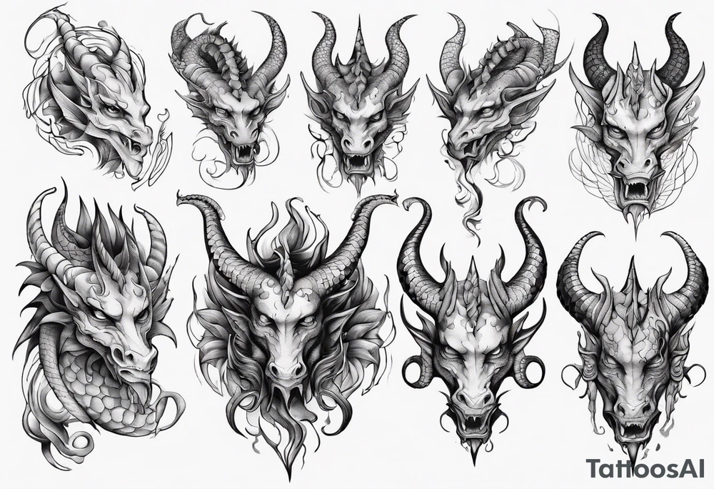 dragon with horns, mane, scales all over the body tattoo idea