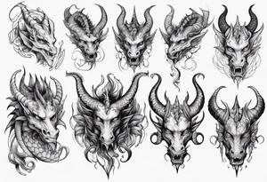 dragon with horns, mane, scales all over the body tattoo idea
