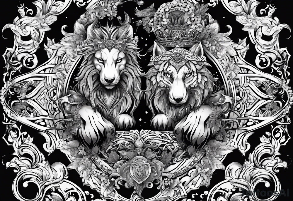 two animals, one traditionally associated with goodness and the other with evil, and intertwine them in a tattoo, representing the coexistence of opposing forces. tattoo idea