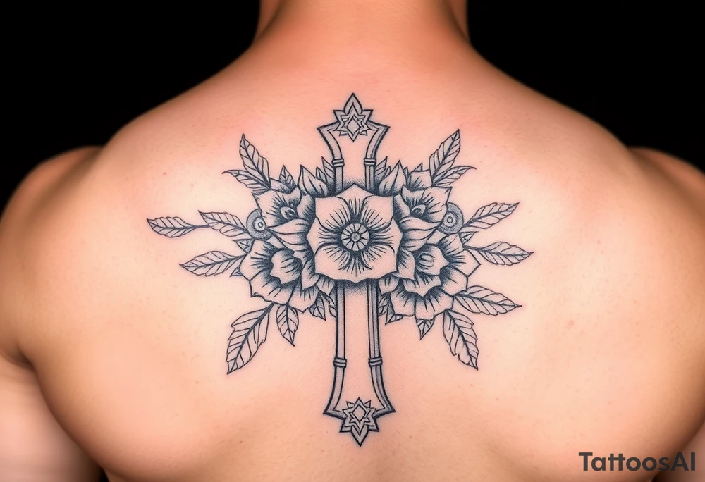 Floral cross tattoo idea