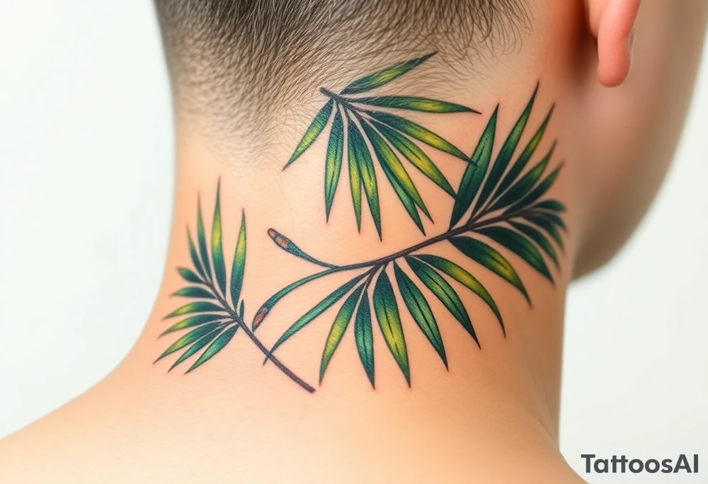 realistic large woven palm leaves tattoo idea