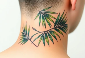 realistic large woven palm leaves tattoo idea