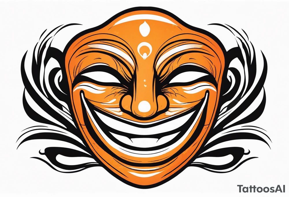 Laughing mask that is orange and black simplistic tattoo idea