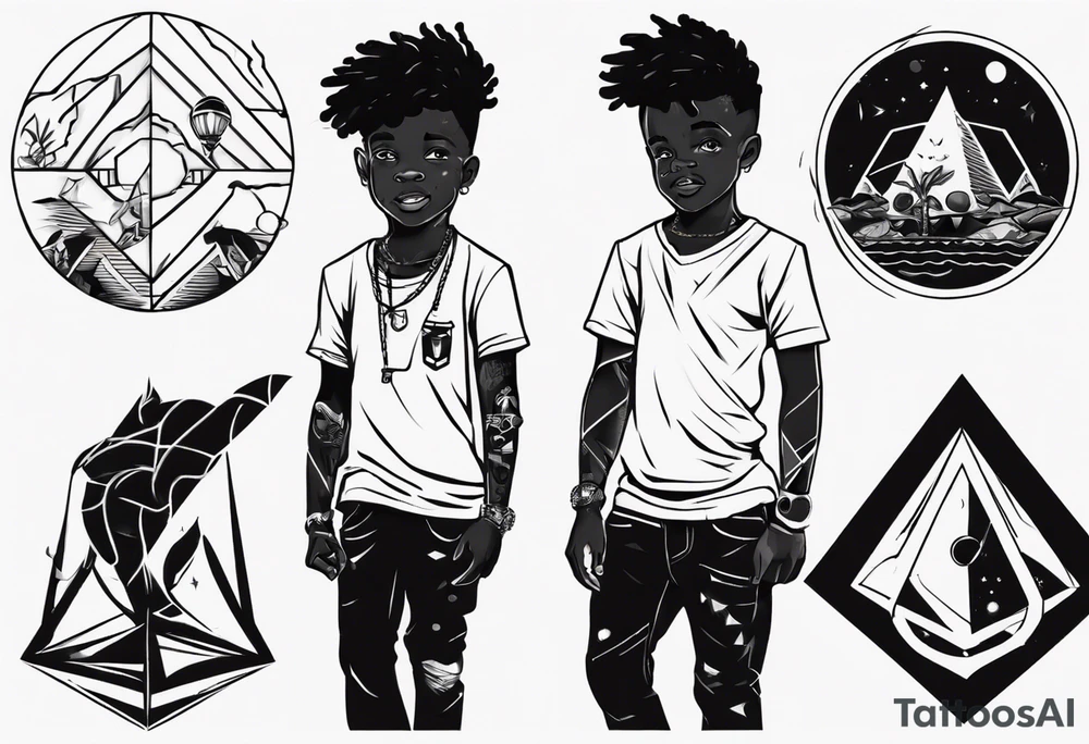 Adventurous black boy who is playful and has zero fear and ready to tackle the world tattoo idea