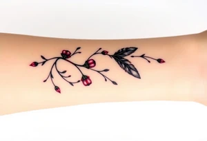 Bracelet with vines and feathers
Purple, red and black with a jewelry like finish tattoo idea