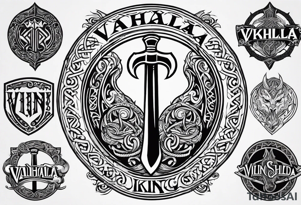 Valhalla viking gods shield hatchet sword tattoo idea