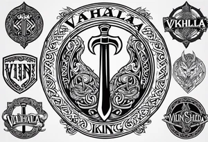 Valhalla viking gods shield hatchet sword tattoo idea