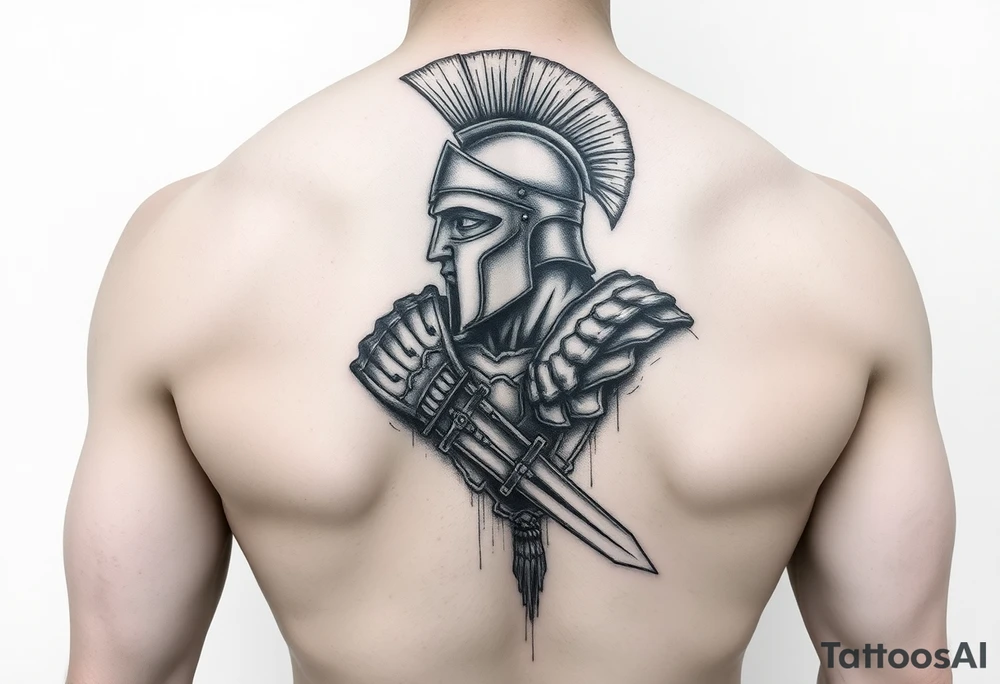 Spartan warrior protecting, guiding, leading, and defining the path for the ones he loves for a right shoulder chest and back piece tattoo idea