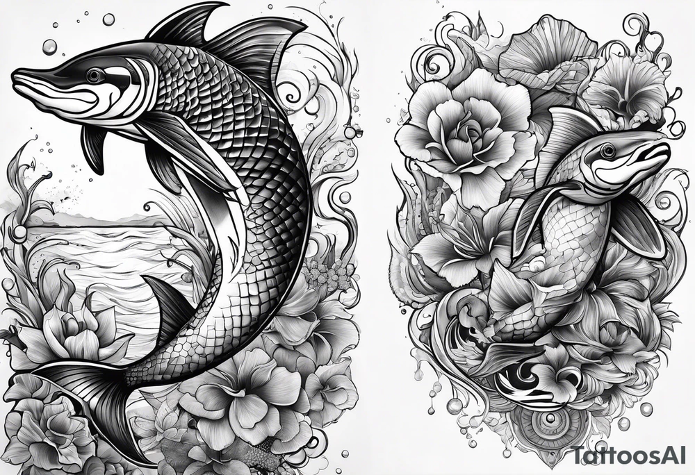 matching 2 separate tattoos . Water related. Marine life tattoo idea