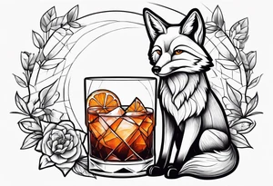 male fox with one Negroni in short lowball cocktail glass with ice and orange peel tattoo idea