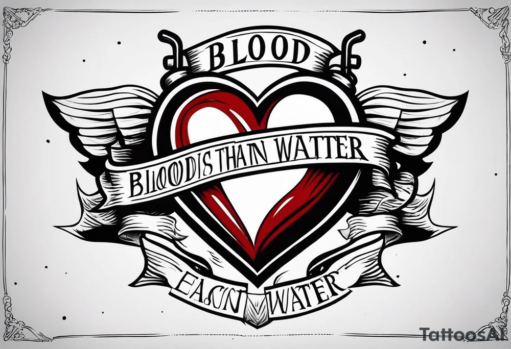 Heart pierced with daggers with a banner saying “blood is thicker than water “ exact words tattoo idea