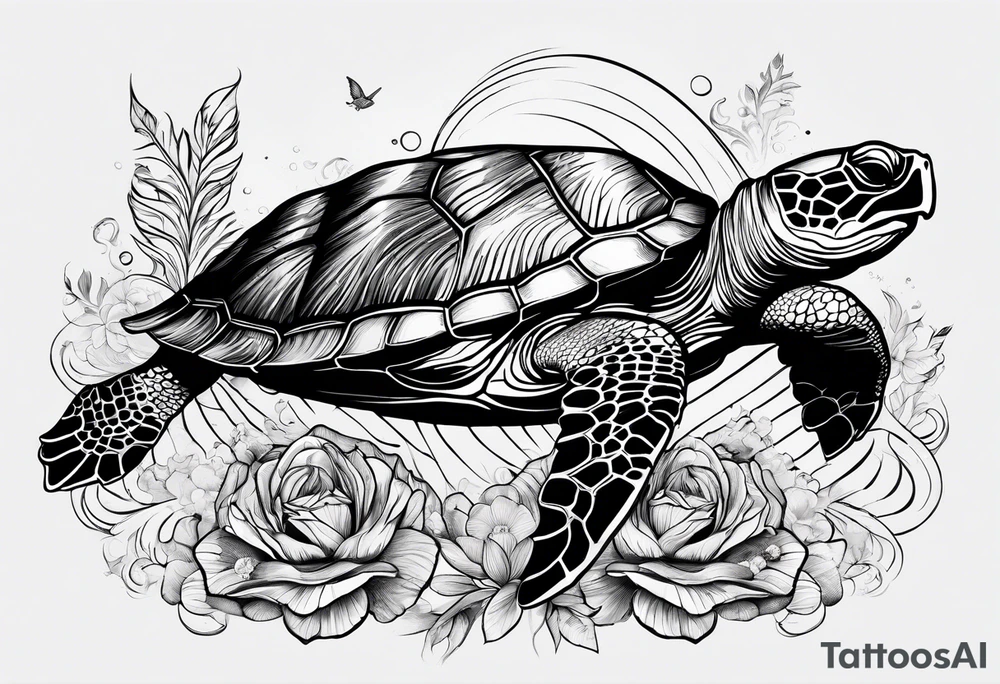 wave, turtle, flower, palm tattoo idea