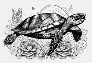 wave, turtle, flower, palm tattoo idea