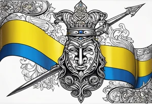 flag and Ukrainian trident fantasy tattoo idea