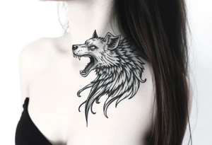 A  sheepwolf snarling as a mystical creature tattoo idea