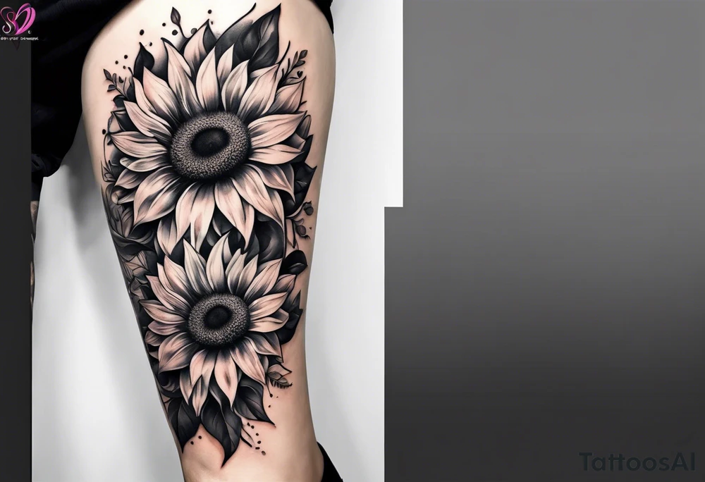 Sunflower leg sleeve tattoo idea