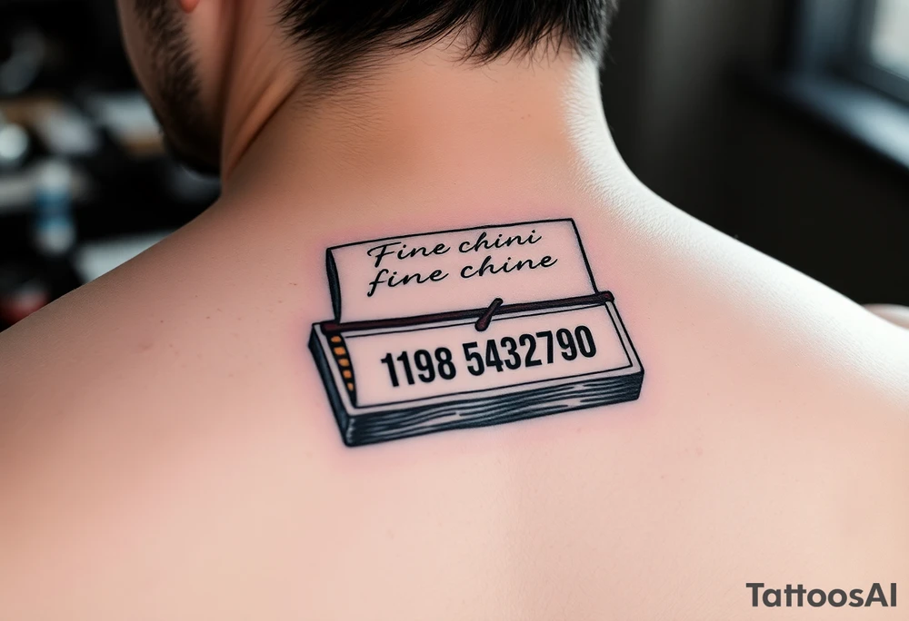 Matchbook with phone number on inside with the words “fine china” as the signature tattoo idea