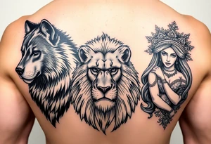 Wolf, gorilla lion and a princess tattoo idea