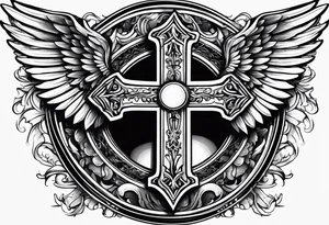Cross with wings and a halo tattoo idea