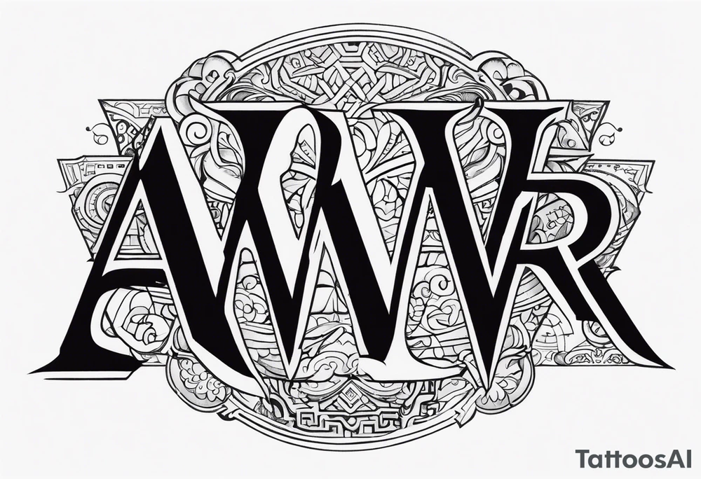 the letters A W R in the middle of a ninja headband tattoo idea