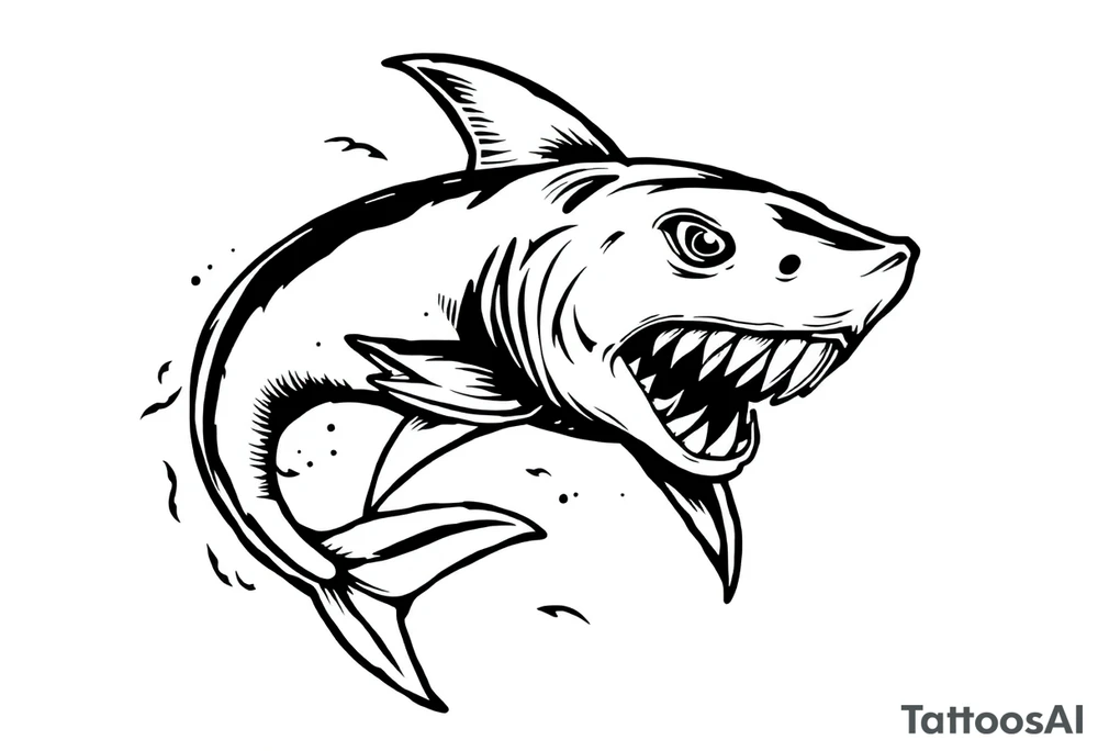 Masculine strong shark flowing tattoo idea