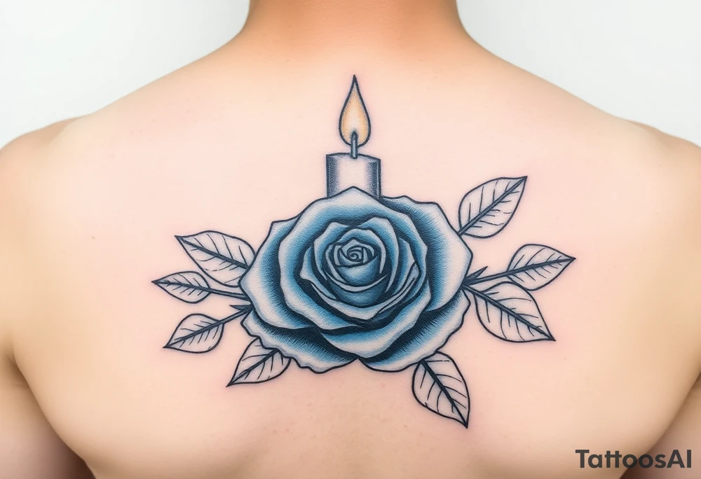 Happy, blue, candle, rose tattoo idea