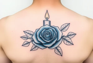 Happy, blue, candle, rose tattoo idea