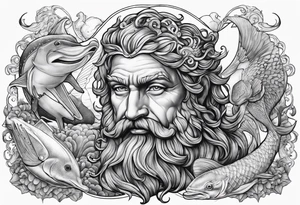 ocean animals with Poseidon tattoo idea