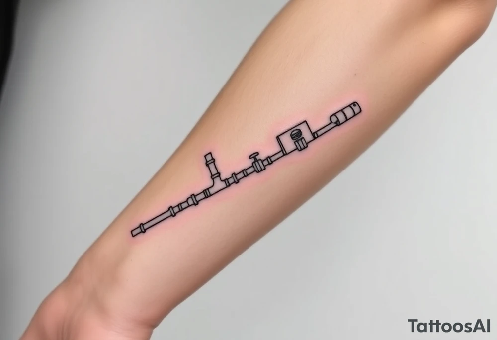 long System of pipes that transitions and transforms into veins of forearm tattoo idea