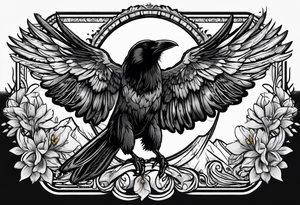 Inside a stamp, small raven, “may angels lead you in” tattoo idea