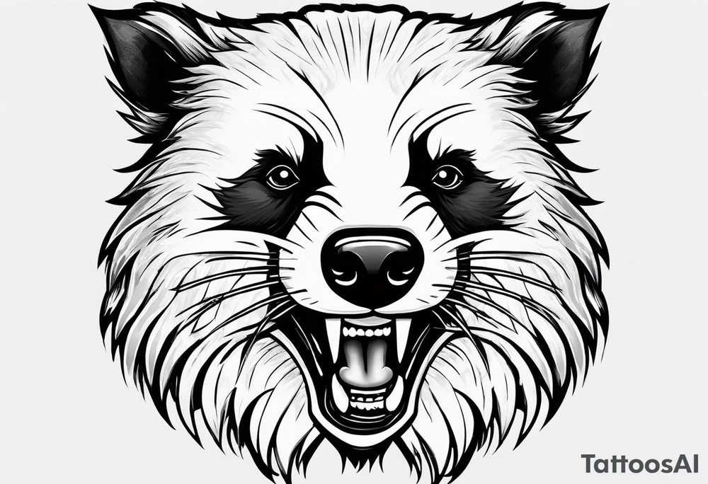 aggressive full body and killer face badger/wolverine with cute smile long nails and attacks like a gladiator tattoo idea