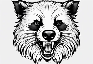 aggressive full body and killer face badger/wolverine with cute smile long nails and attacks like a gladiator tattoo idea