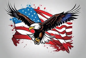Eagle grabbing usa flag with red white and blue blood on eagle’s talons. tattoo idea