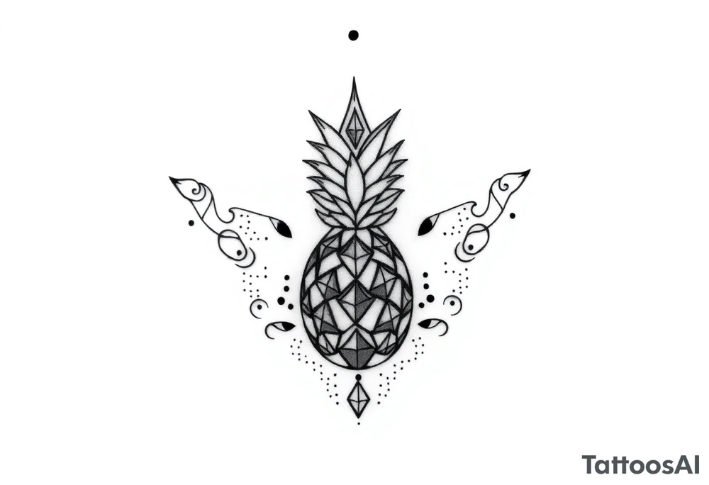 Design around a vagina and anus using a  pineapple with diamonds  and magestic, crown, vagina, anus, pubic tattoo idea